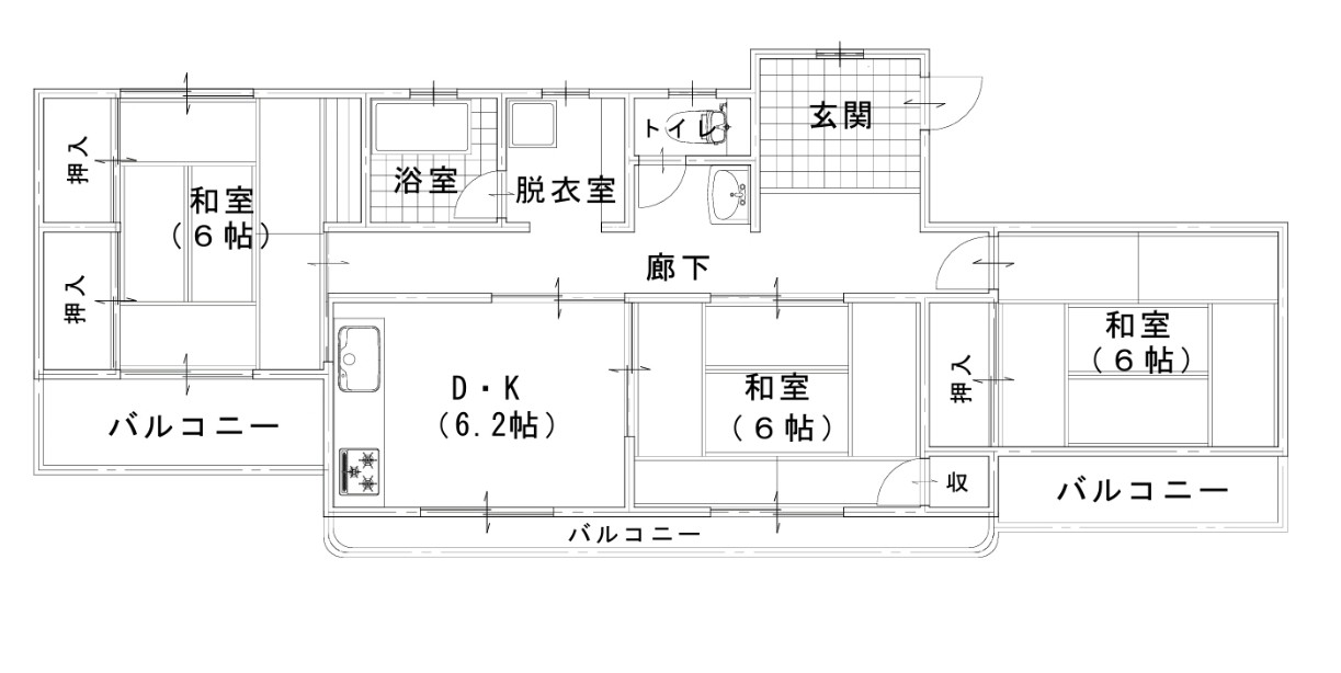 西大寺中マンション 1棟貸しの間取り