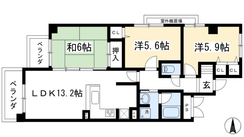 京都市北区紫竹上堀川町のマンションの間取り