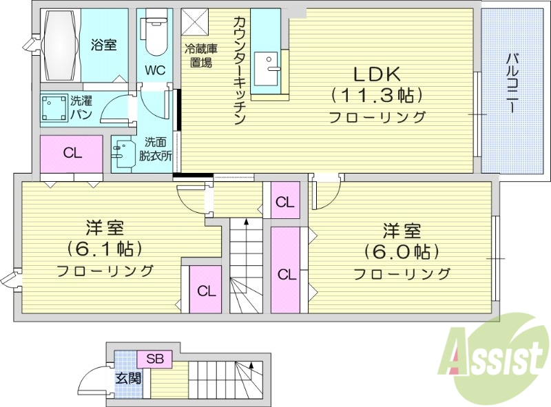 仙台市太白区佐保山のアパートの間取り