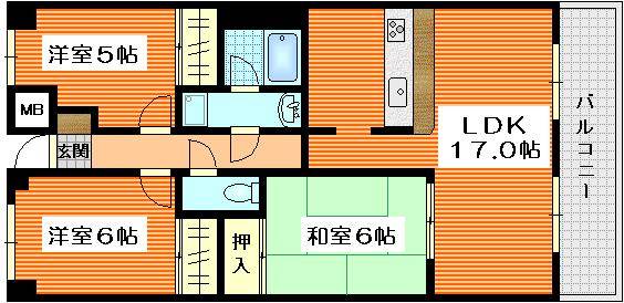 広島市佐伯区海老園のマンションの間取り