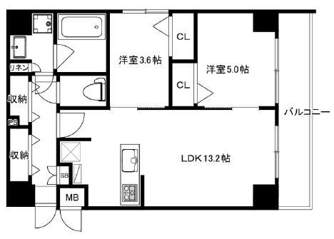 福岡市東区箱崎のマンションの間取り