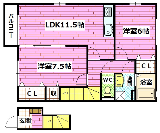 広島市安芸区畑賀町のアパートの間取り