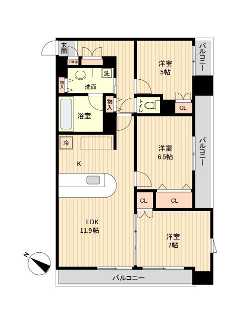 仙台市宮城野区原町のマンションの間取り