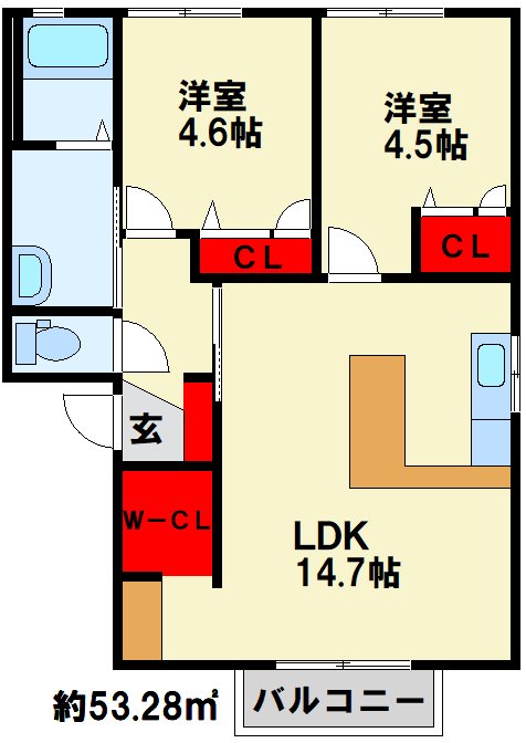 グリーングラス　Ｂ棟の間取り