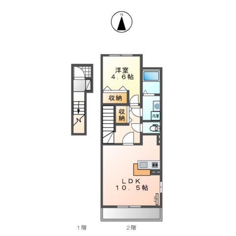 岡山市中区兼基のアパートの間取り