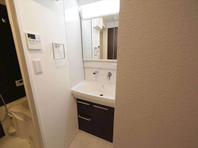洗面設備　脱衣所　独立洗面台（シャンプードレッサー付）収納スペース有