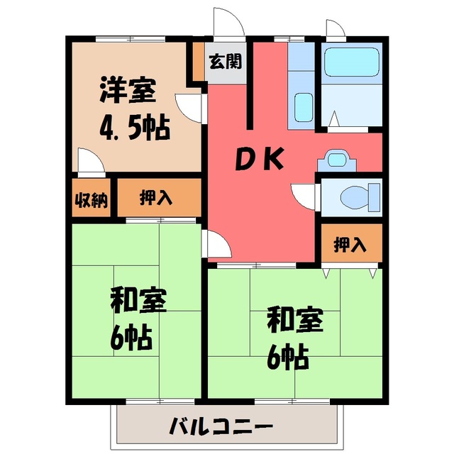 塩谷郡高根沢町大字宝積寺のアパートの間取り