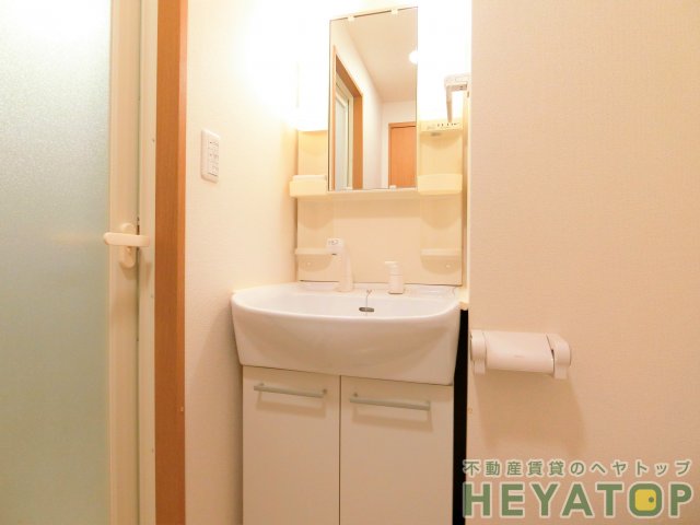 洗面設備　便利なシャワー付き洗面化粧台（同仕様写真）