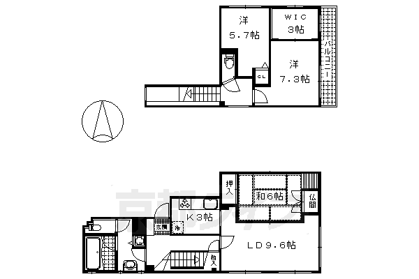 京都市伏見区深草秡川町のマンションの間取り