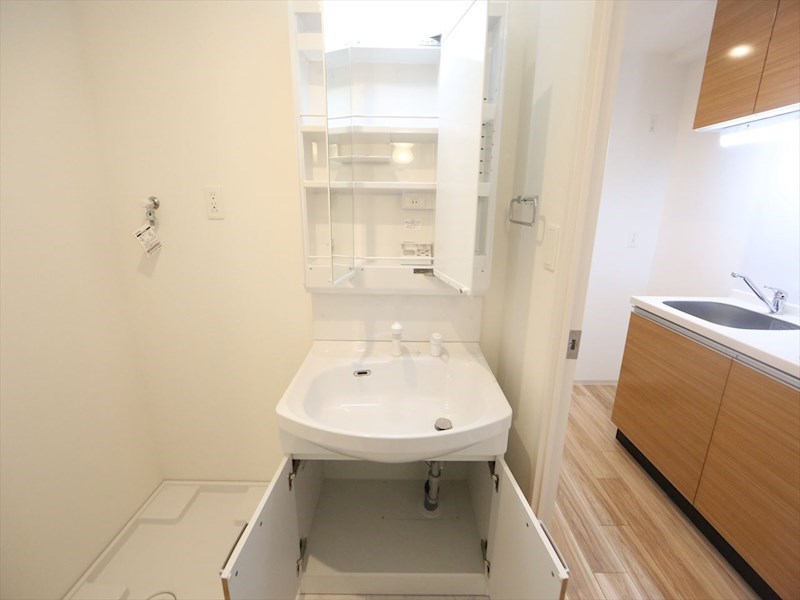 洗面設備　脱衣所　独立洗面台（シャンプードレッサー付）収納スペース有