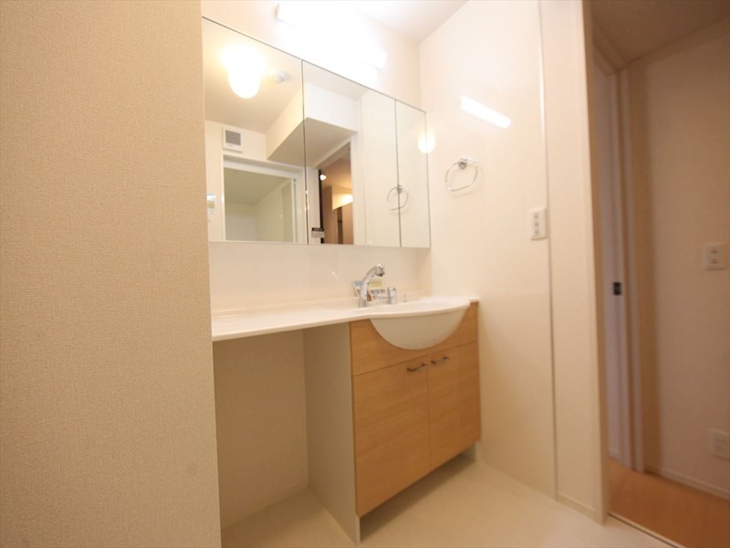 洗面設備　脱衣所　独立洗面台（シャンプードレッサー付）収納スペース有