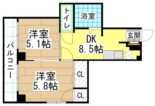 北九州市小倉北区竪林町のマンションの間取り