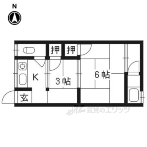 京都市右京区梅津中倉町のアパートの間取り