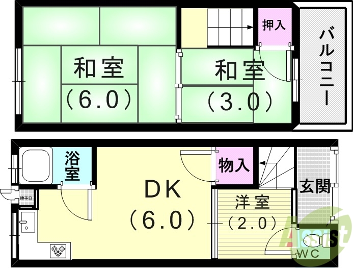 【千守町2丁目連棟貸家の間取り】