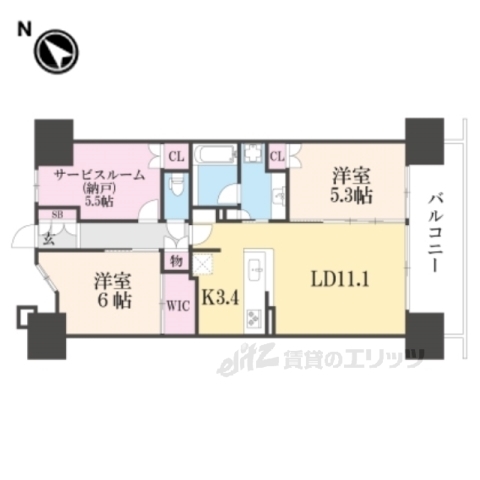 宇治市六地蔵のマンションの間取り