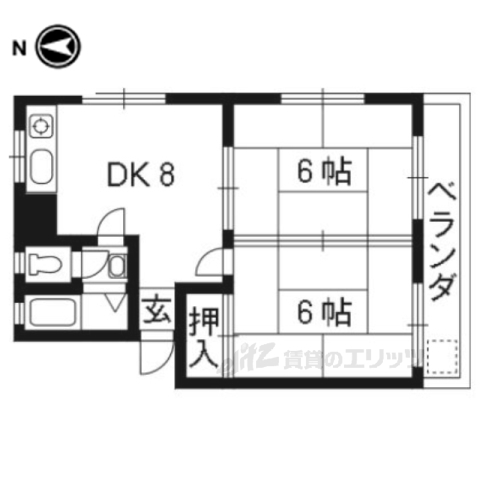 京都市左京区下鴨梅ノ木町のマンションの間取り