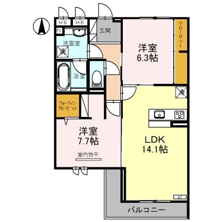 越谷市新越谷のアパートの間取り