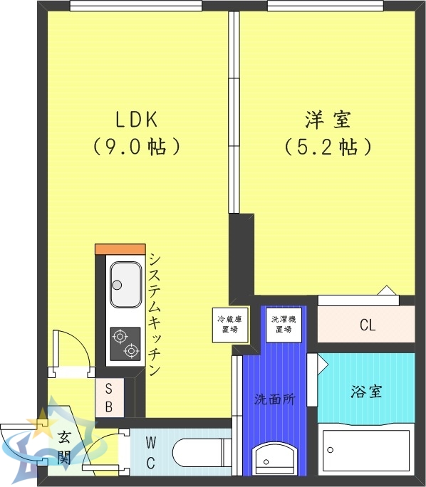 札幌市白石区菊水九条のマンションの間取り