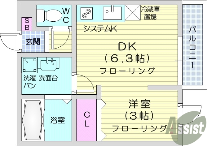 仙台市若林区なないろの里のアパートの間取り