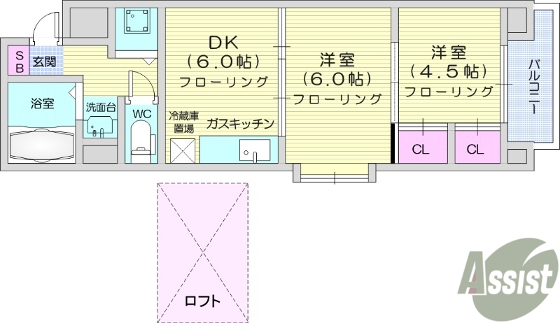 仙台市若林区連坊小路のマンションの間取り