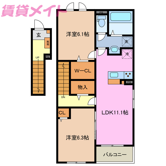 員弁郡東員町大字鳥取のアパートの間取り