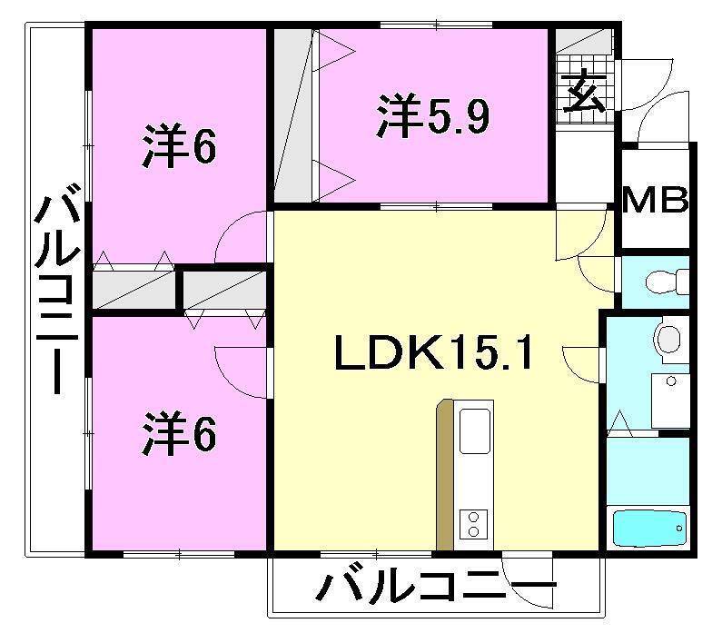 松山市古川南のマンションの間取り