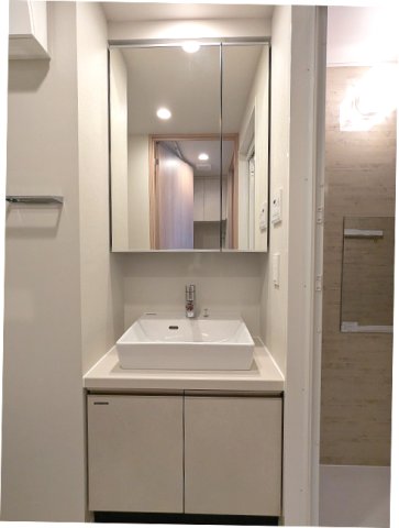 洗面設備　2面鏡付ハンドシャワー付独立洗面台です