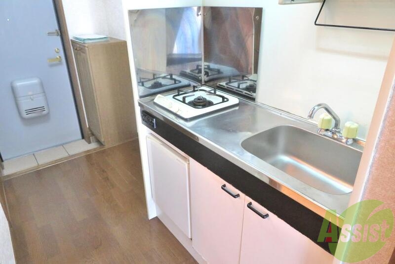 キッチン　１口のガスコンロが付いたシンプルなシステムキッチン。