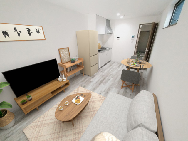 居室・リビング　家具、家電は３Ｄによる加工の為、実際には設置されていません。