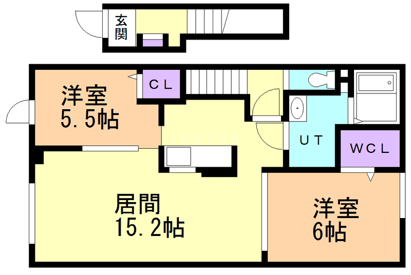 函館市上湯川町のアパートの間取り