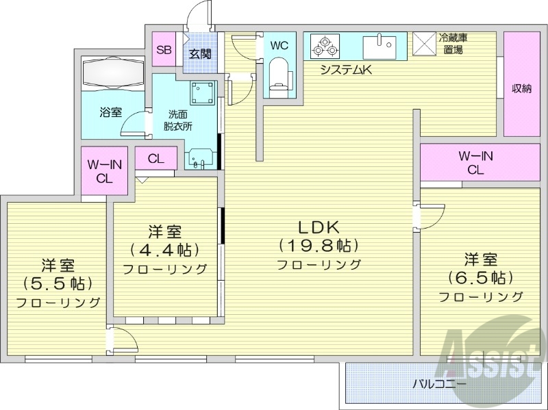 札幌市豊平区月寒西一条のマンションの間取り