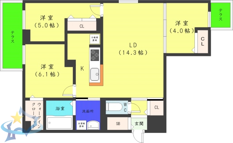 札幌市白石区東札幌六条のマンションの間取り