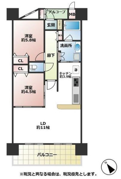 加古川市加古川町篠原町のマンションの間取り