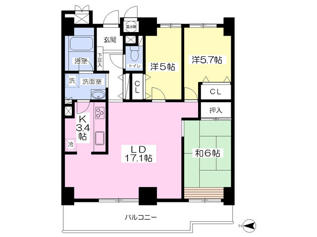 西宮市両度町のマンションの間取り