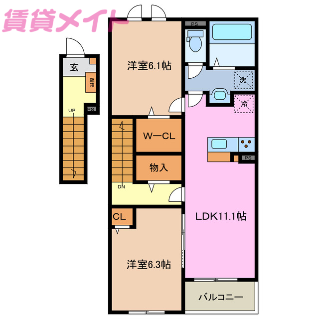 員弁郡東員町大字鳥取のアパートの間取り