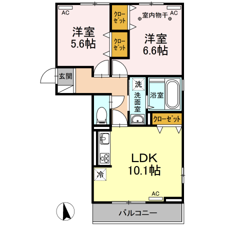 山形市五十鈴のアパートの間取り