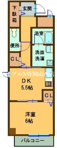 岡山市北区東島田町のマンションの間取り