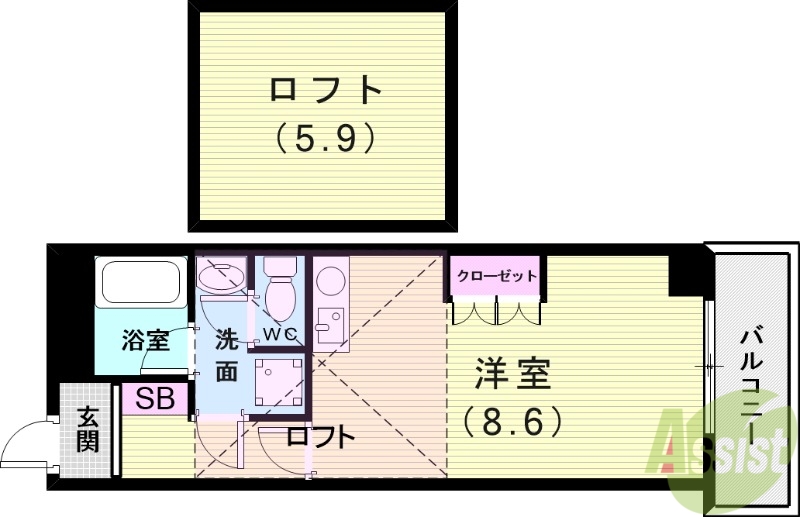 神戸市長田区水笠通のマンションの間取り