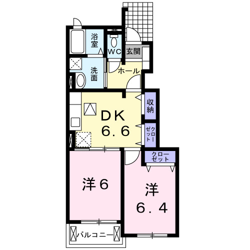 境港市夕日ヶ丘のアパートの間取り