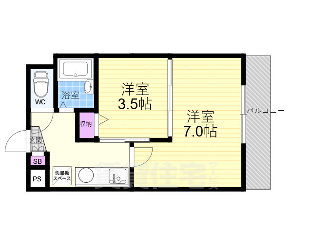 京都市北区衣笠東開キ町のマンションの間取り