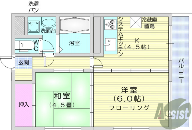 仙台市宮城野区東仙台のマンションの間取り