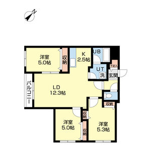 札幌市豊平区美園十二条のマンションの間取り