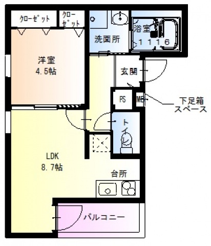 大阪市東住吉区湯里のアパートの間取り