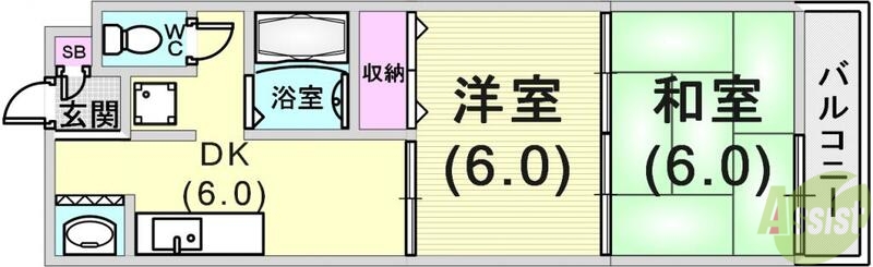 神戸市兵庫区都由乃町のアパートの間取り