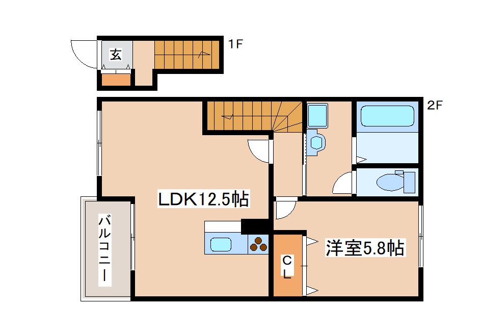 姫路市四郷町山脇のアパートの間取り