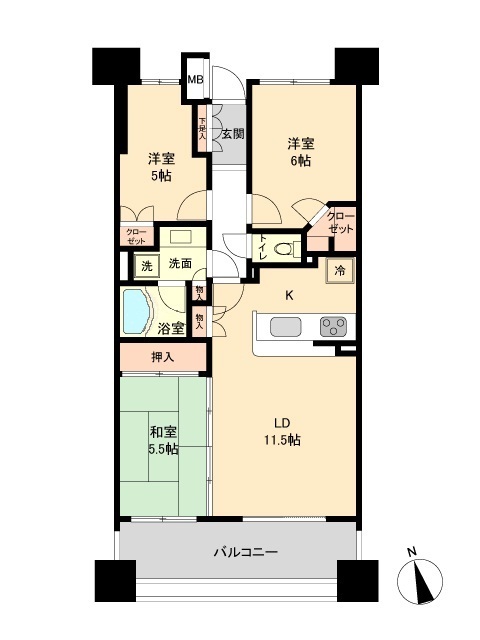 仙台市宮城野区榴岡のマンションの間取り