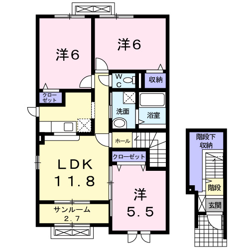 横手市赤坂のアパートの間取り