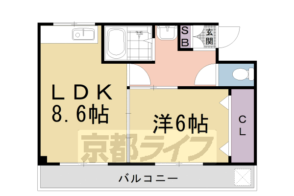 京都市左京区一乗寺地蔵本町のマンションの間取り