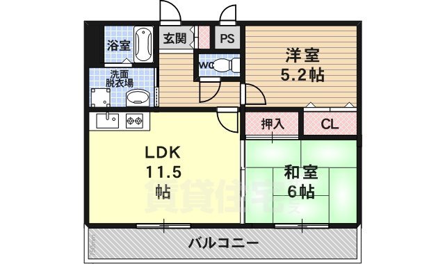 京都市伏見区羽束師菱川町のマンションの間取り