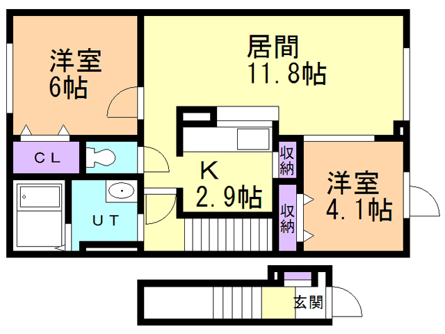 【函館市弥生町のアパートの間取り】